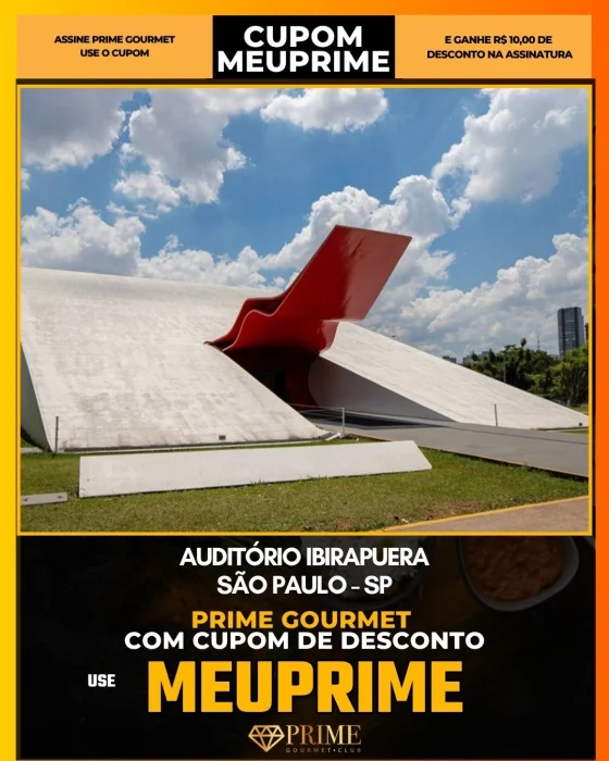 Auditório Ibirapuera em São Paulo - cupom Prime Gourmet MEUPRIME com R$10 de desconto